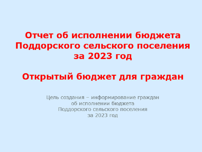 Проект отчета об исполнении бюджета Поддорского сельского поселения за 2023 года (презентация).